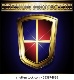 Golden shield - Premium protection. Vector illustration 10 EPS