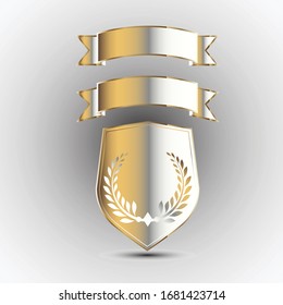 El escudo dorado y el diseño vectorial de cinta. símbolo de insignia. Pasos 10