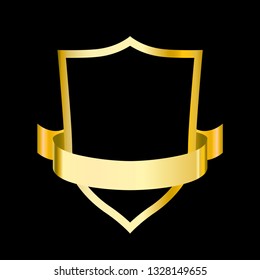 Golden shield with ribbon. Vector illustration for design