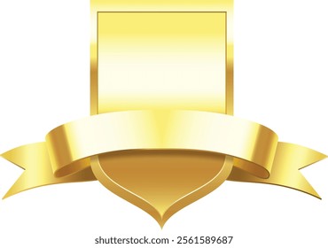 Golden shield and ribbon wrapping around, creating a luxurious and elegant design, perfect for representing quality, prestige, or award winning achievements