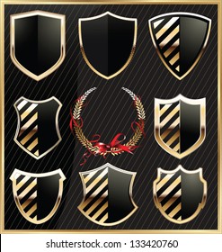 Golden shield set and laurel wreath