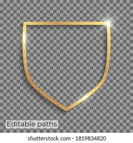 Golden shield with shadows and highlights isolated on a transparent background.