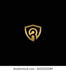 Golden shield with stylized letter R