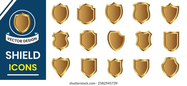 Golden Shield symbol, sign, logo or emblem design. Shield icon, vector set. Set of shields silhouette. Vector Protect shield security icons. illustration.