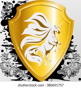 Golden shield with a unicorn