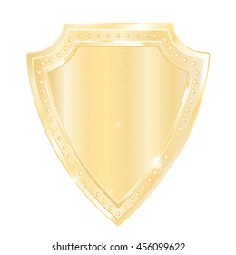 Golden shield. Vector illustration isolated on white background