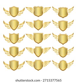 Golden Shield with Wings Vector Illustration
