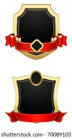 golden shields with banners
