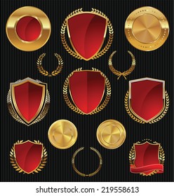 Golden Shields, labels and laurels, gold and red collection