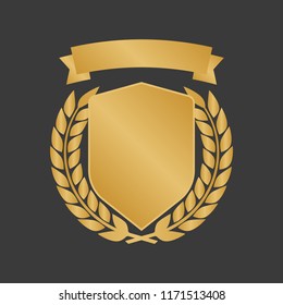 Golden shields laurel badges collection. Gold medal vector illustration.