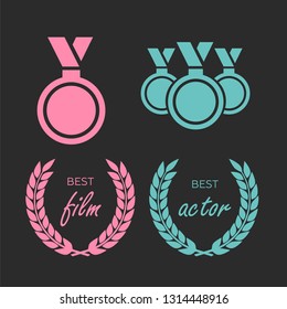 Golden shields laurel badges collection. Gold medal vector illustration.