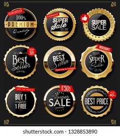 Golden shields laurel wreaths and badges collection