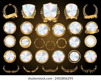 Golden shields laurel wreaths and badges silver collection 