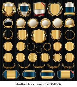 Golden shields laurel wreaths and badges collection 