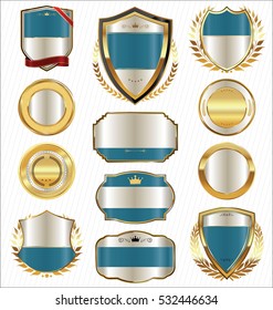 Golden shields laurel wreaths and badges collection 