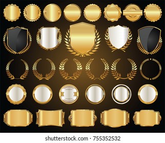Golden shields laurel wreaths and badges collection