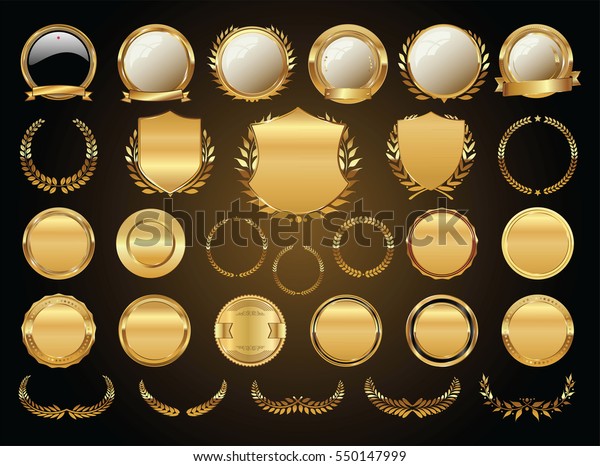 Golden
shields laurel wreaths and badges
collection
