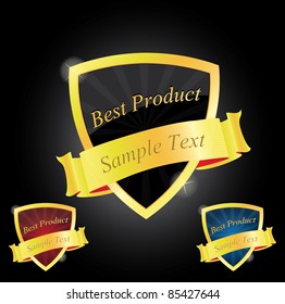 Golden shields with ribbons - vector