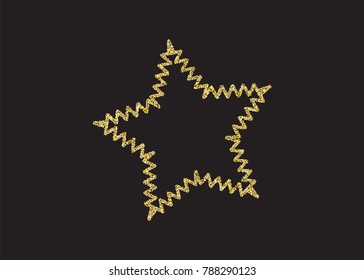 Golden shimmer shine star isolated black. Vector confetti party illustration. Glowing decoration design frame. Light fashion spray banner stardust. Festive magic effect.