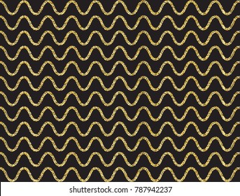 Golden shimmer wave pattern wallpaper. Vector luxury Christmas illustration gold foil. Wedding background modern banner. Confetti shine backdrop.