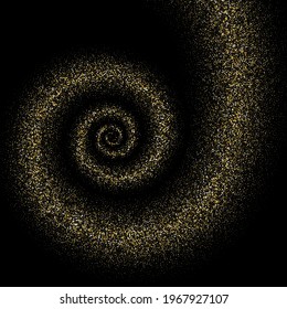 Golden shimmering spiral. Small particles. Design element