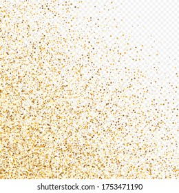 Dorado Brillo Resumen Fondo Transparente. Textura de Confetti de Navidad. Postal con luz de lluvia dorada. Patrón de vacaciones brillante.