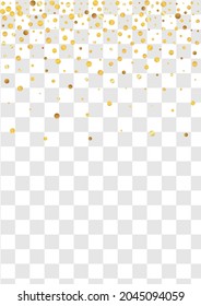 Golden Shine Abstract Transparent Background. Effect Splash Card. Gold Polka Luxury Wallpaper. Confetti Modern Design.
