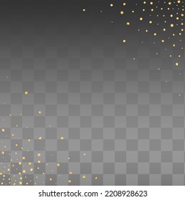 Fondo transparente del vector brillante dorado. Textura moderna de Polka. Ilustración dorada del punto amarillo. Postal aislada espumosa.
