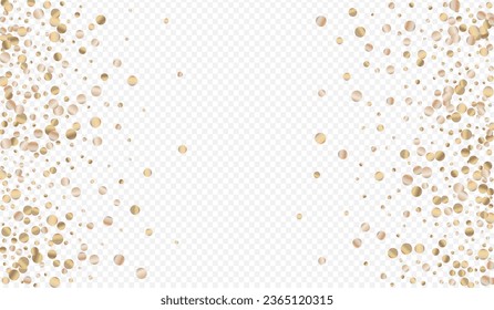 Golden Shine Falling Transparent Background. Modern Round Card. Yellow Rain Christmas Background. Confetti Luxury Backdrop.