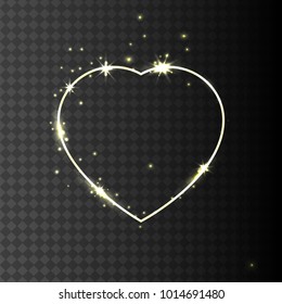 Golden shine heart frame with sparkles isolated.