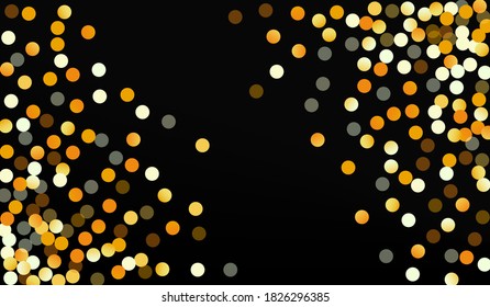 Fondo negro brillante dorado. Postal de punto abstracto. Banner de Gold Sequin Happy. Papel tapiz del vector de círculo.