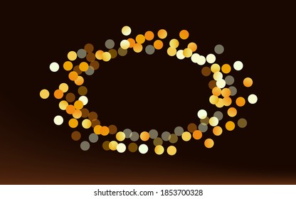 Golden Shine Luxury Brown Dark Background. Effect Circle Pattern. Gold Sequin Glamour Invitation. Polka Holiday Backdrop.