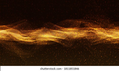 Golden Shine Sound Wave Background,technology and earthquake wave diagram concept,design for music studio and science,Vector Illustration.