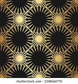 Golden shine texture. Gold vintage ar deco geometrical with repeat elements pattern. Seamless vector background. Luxury decorative ornamental wallpaper 