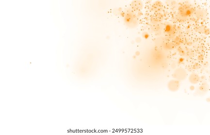 Golden shining bokeh lights with glowing particles on transparent background. PNG. Glittering vector dust on a transparent background.