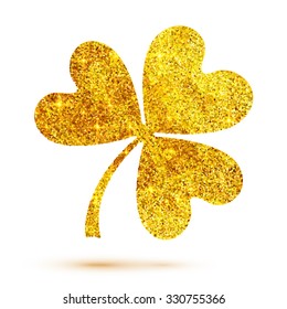 Golden shining glitter glamour vector clover leaf on white background