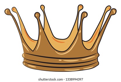 A golden shining head ornament worn by royals called crown vector color drawing or illustration 