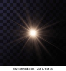 Golden shining light effect.Bright sun sparkles with stars and sparkles.