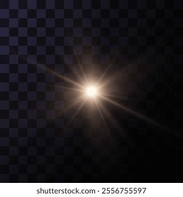 Golden shining light effect.Bright sun sparkles with stars and sparkles.