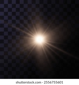 Golden shining light effect.Bright sun sparkles with stars and sparkles.