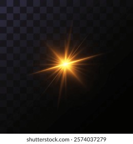 Golden shining light effect.Bright sun sparkles with stars and sparkles.