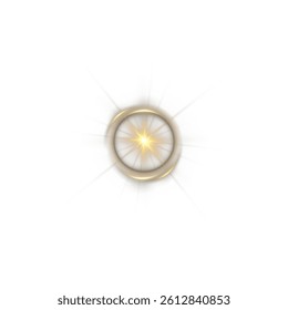 Golden shining light effect.Bright sun sparkles with stars and sparkles.