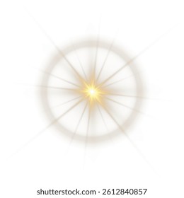 Golden shining light effect.Bright sun sparkles with stars and sparkles.