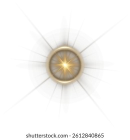 Golden shining light effect.Bright sun sparkles with stars and sparkles.