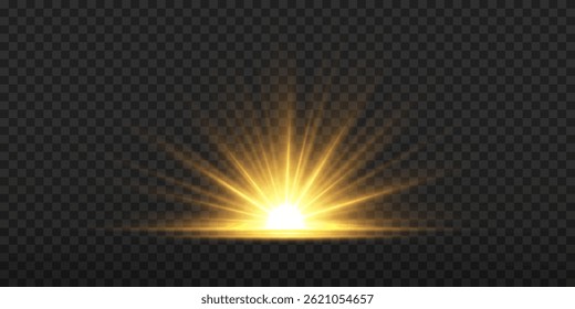Efeito de luz brilhante dourado.Brilhos brilhantes do sol com estrelas e brilhos