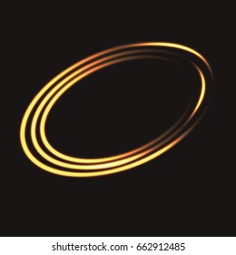 Golden shining magical circle. Fire ring on a transparent dark background. A glittering frame for design. Vector illustration.