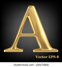 Golden shining metallic 3D symbol capital letter A - uppercase, vector EPS8