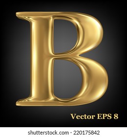 Golden shining metallic 3D symbol capital letter B - uppercase, vector EPS8