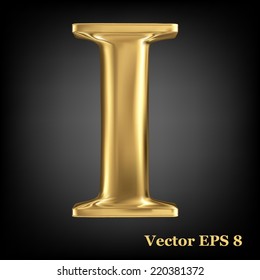 Golden shining metallic 3D symbol capital letter I - uppercase, vector EPS8