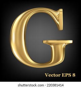 Golden shining metallic 3D symbol capital letter G - uppercase, vector EPS8